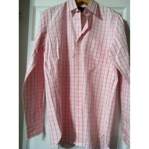 J.CREW MEN'S NEW PINK 100%COTTON PLAID DRESS SHIRT SIZE:M(15-15.5)